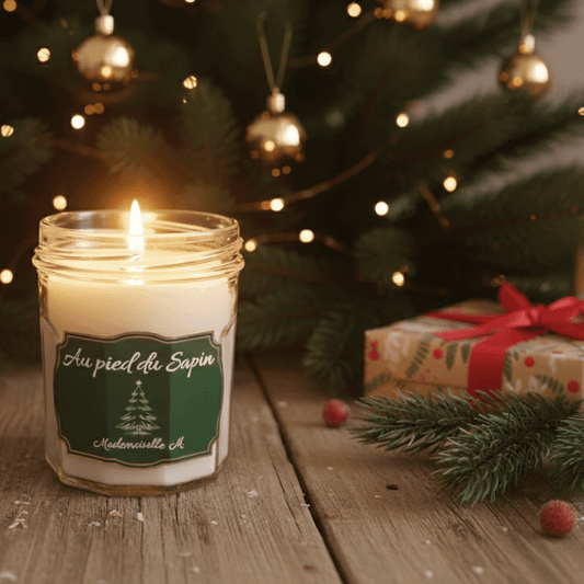 Bougie artisanale parfumée sapin de Noël, faite main en France