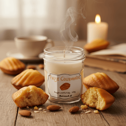 Bougie artisanale parfumée madeleine gourmande, faite main en France