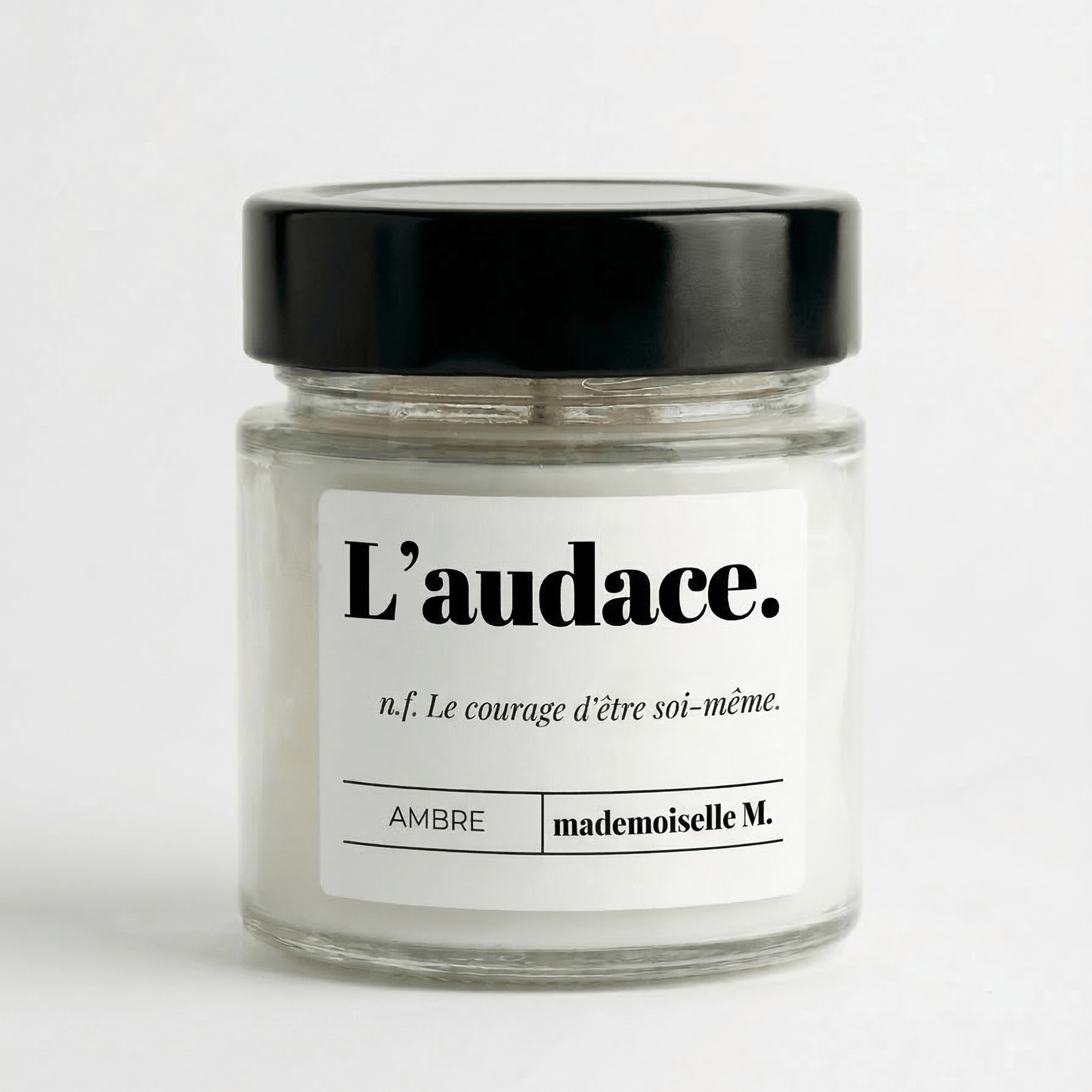 Bougie parfumée artisanale ambre — L'audace, cire végétale faite main en France