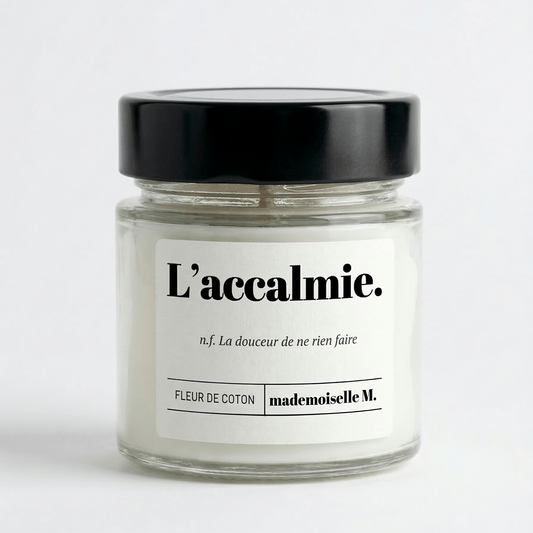 Bougie parfumée artisanale fleur de coton — L'accalmie, cire végétale faite main en France
