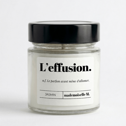 Bougie parfumée artisanale jasmin — L'effusion, cire végétale faite main en France