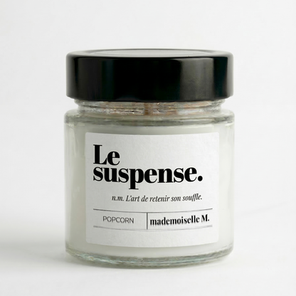 Bougie parfumée artisanale popcorn — Le suspense, cire végétale faite main en France