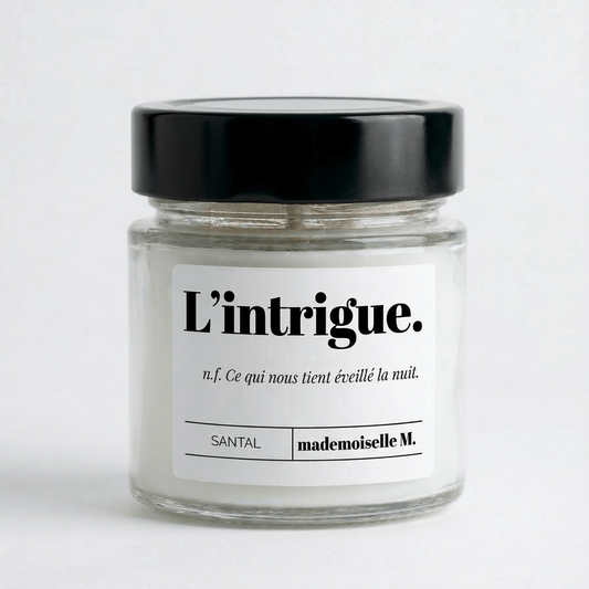 Bougie parfumée artisanale santal — L'intrigue, cire végétale faite main en France
