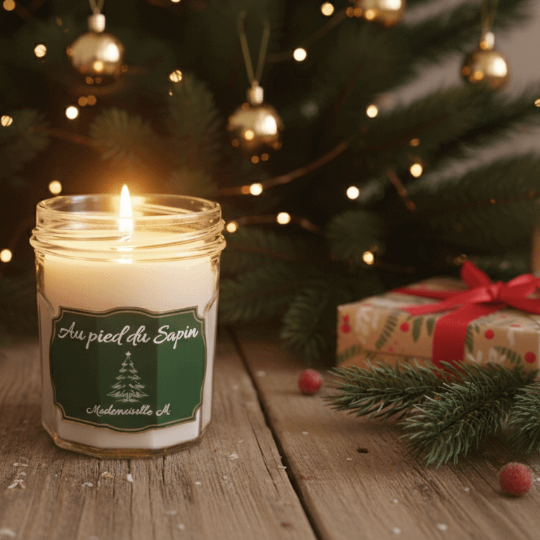 Bougie artisanale parfumée sapin de Noël, faite main en France