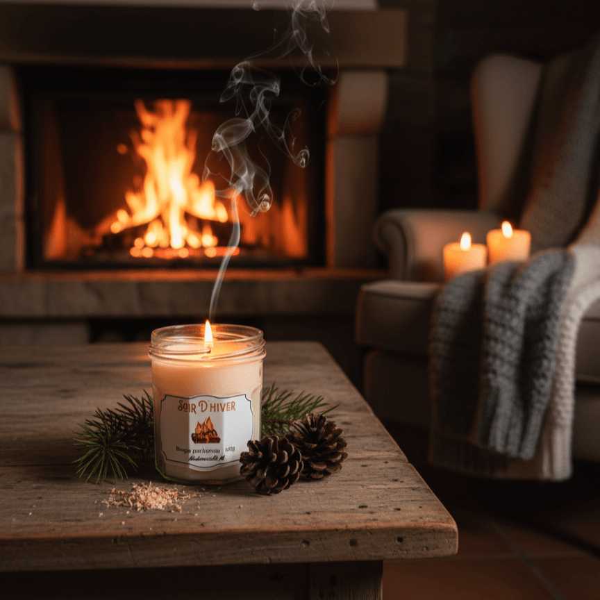 Bougie artisanale parfumée feu de bois, faite main en France