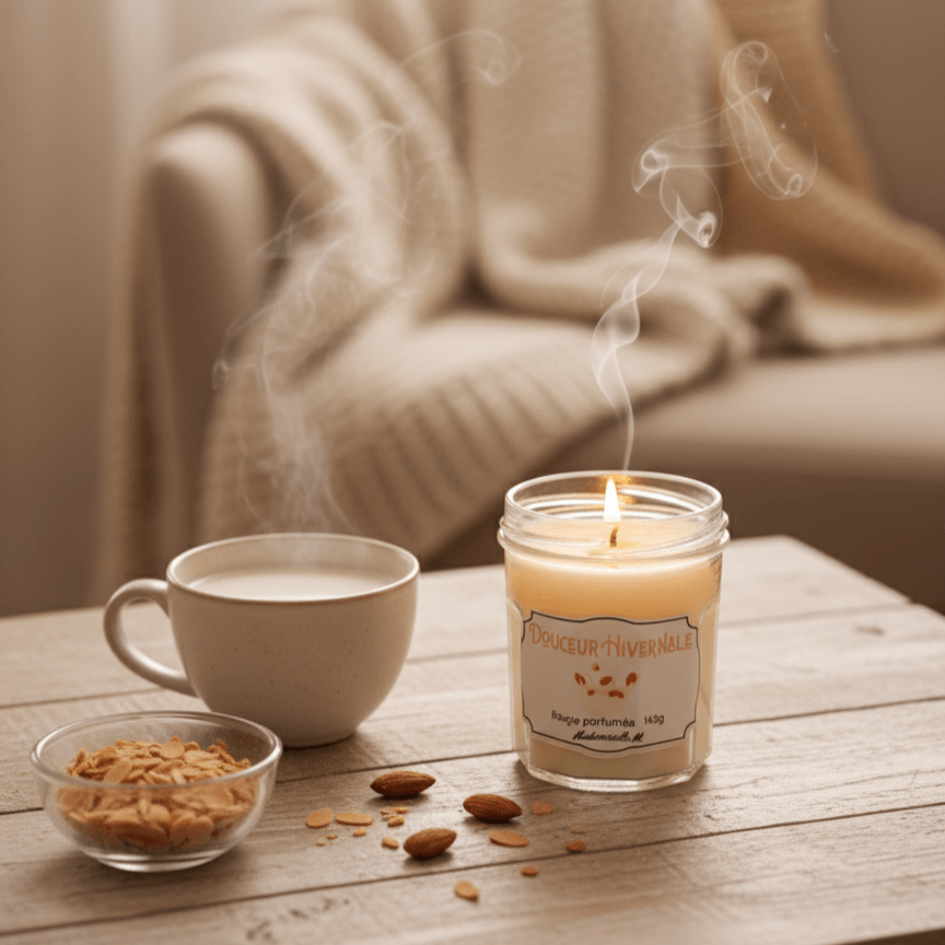Bougie artisanale parfumée lait d'amande, faite main en France