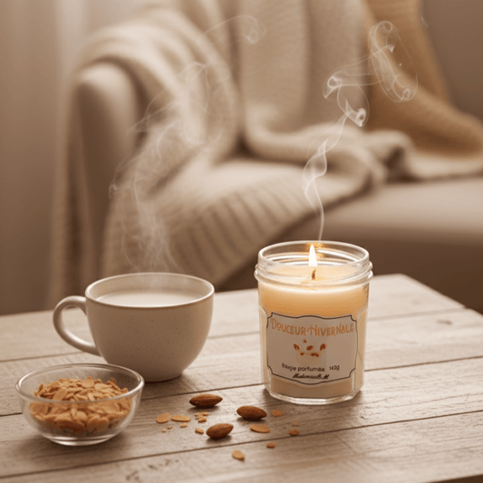 Bougie artisanale parfumée lait d'amande, faite main en France