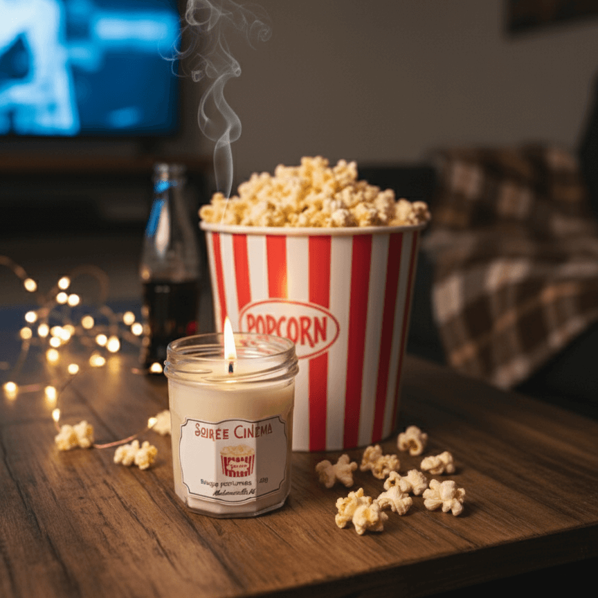 Bougie artisanale parfumée popcorn, faite main en France